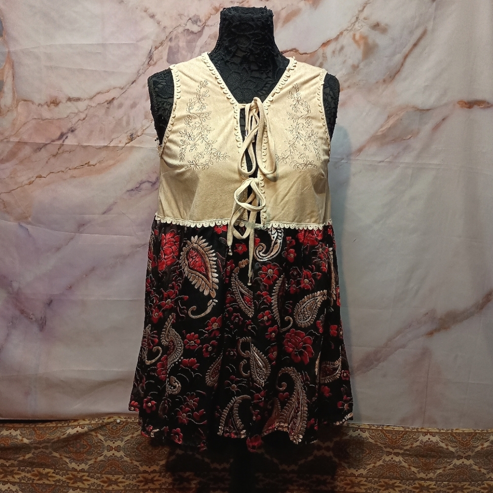 POL Faux‎ Suede Sheer Floral Paisley Velvet Burnout Dress